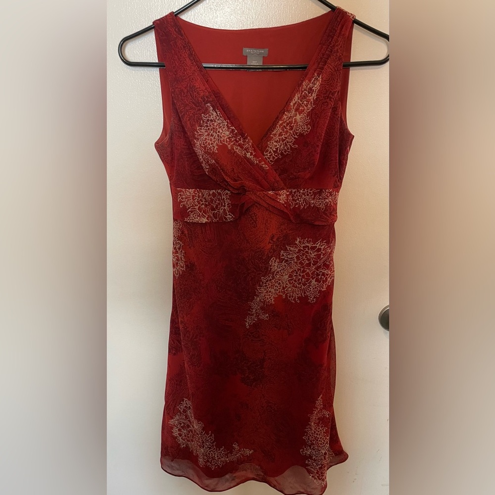 Petite Ann Taylor Red Dress/Floral Pattern